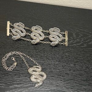 Silver Snake Bracelet and Necklace Set - Women Jewelry